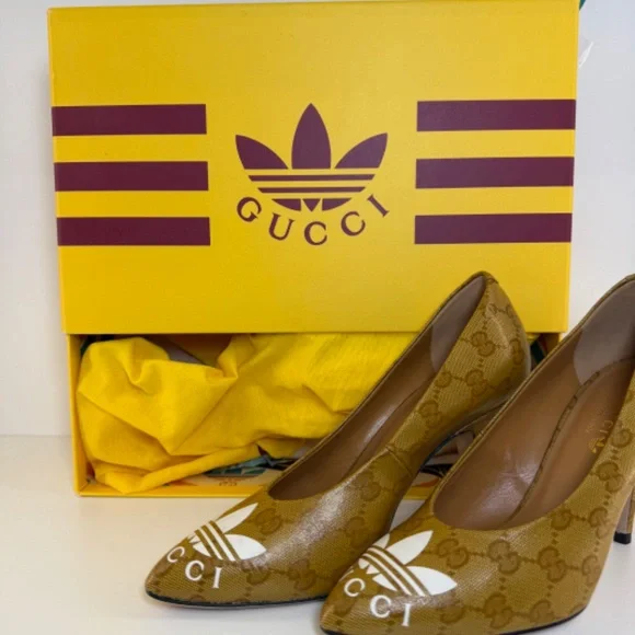 Pre Owned Gucci X Adidas Leather Tan Pumps. GG Logo. Sz 6.5 w/ BOX. - Picture 3 of 6